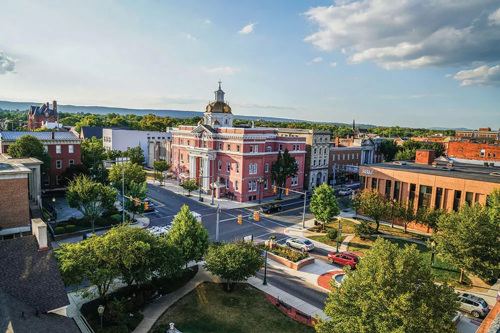 Town Square in downtown Martinsburg, West Virginia, looking across to the Berkeley County courthouse